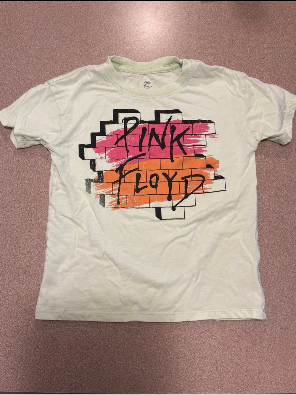 Pink Floyd Kids Graphic Tee - Light Green with Pink & Orange Print 5T